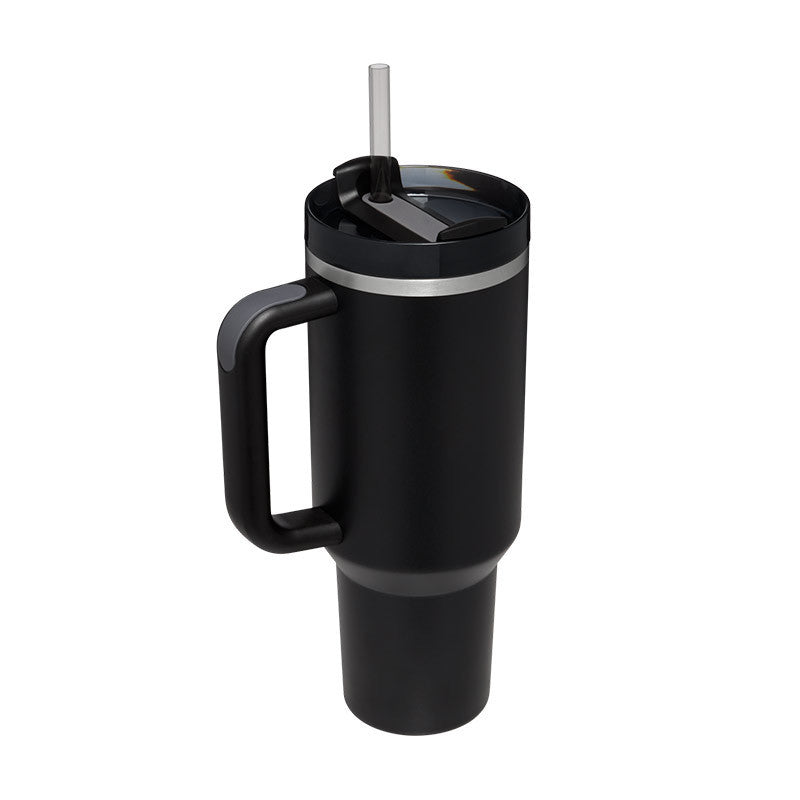 Portable travel tumbler with handle & straw. Great for daily hydration, keeps drinks hot/cold.