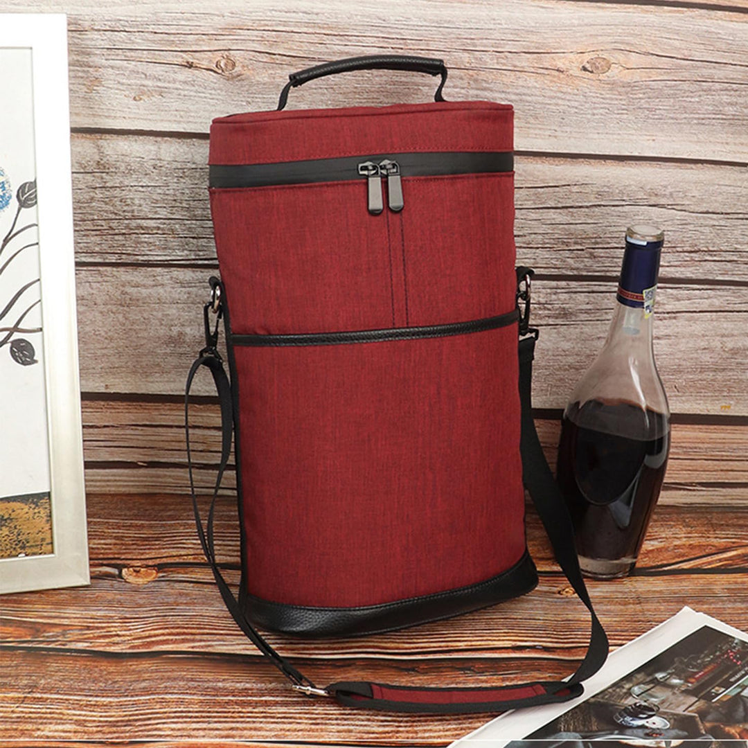 Unisex insulated wine cooler tote bag for 2 bottles, perfect for picnics & travel.