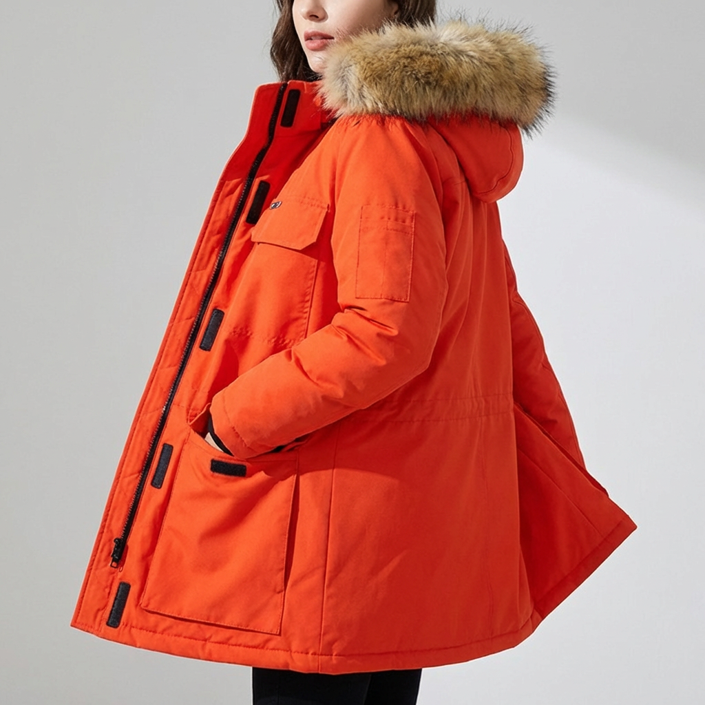 Insulated parka jacket for men and women, olive green, with hood detached, casual winter fashion
