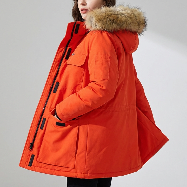 Insulated parka jacket for men and women, olive green, with hood detached, casual winter fashion