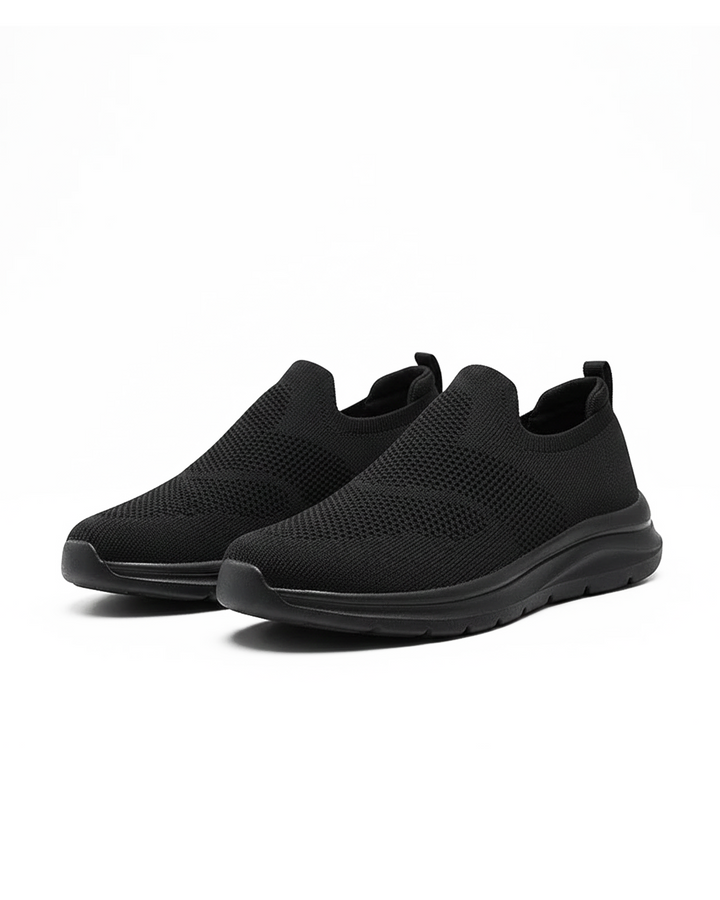 Unisex knit casual slip-on sneakers in black, perfect for everyday walking and comfort.