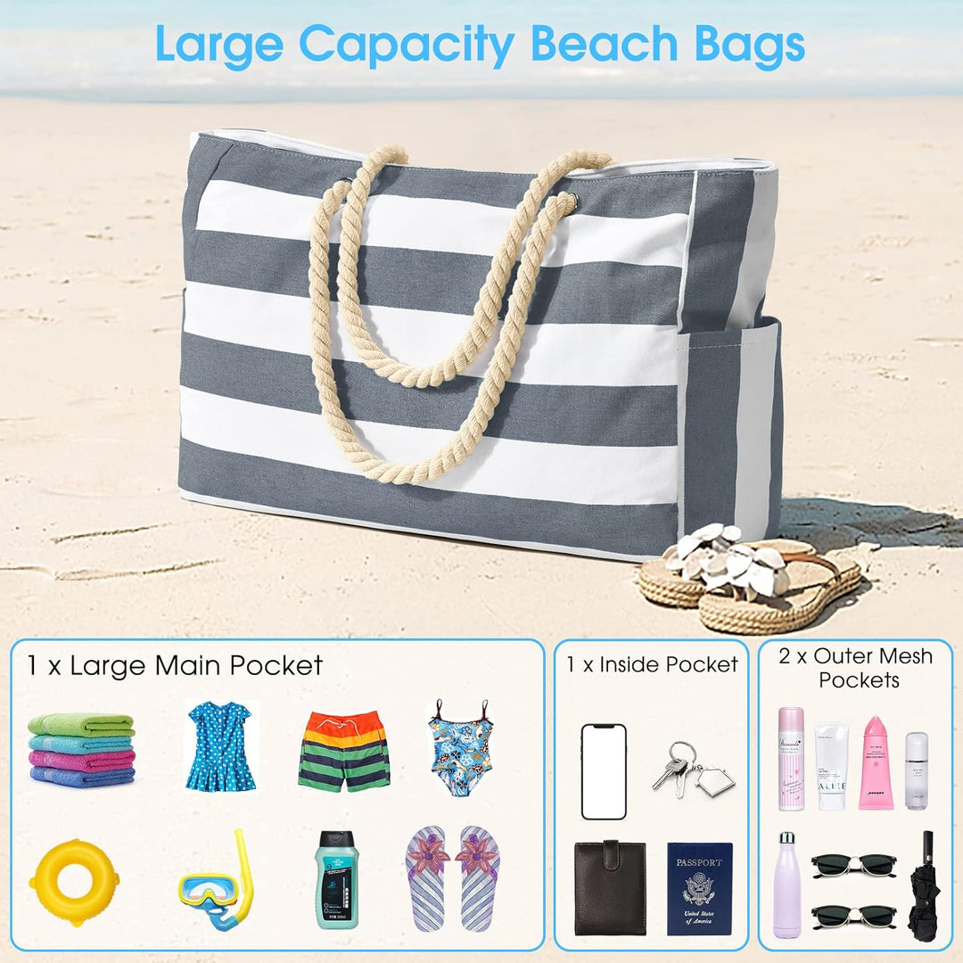 Red large waterproof beach bag, standing out on the sand, eye-catching.