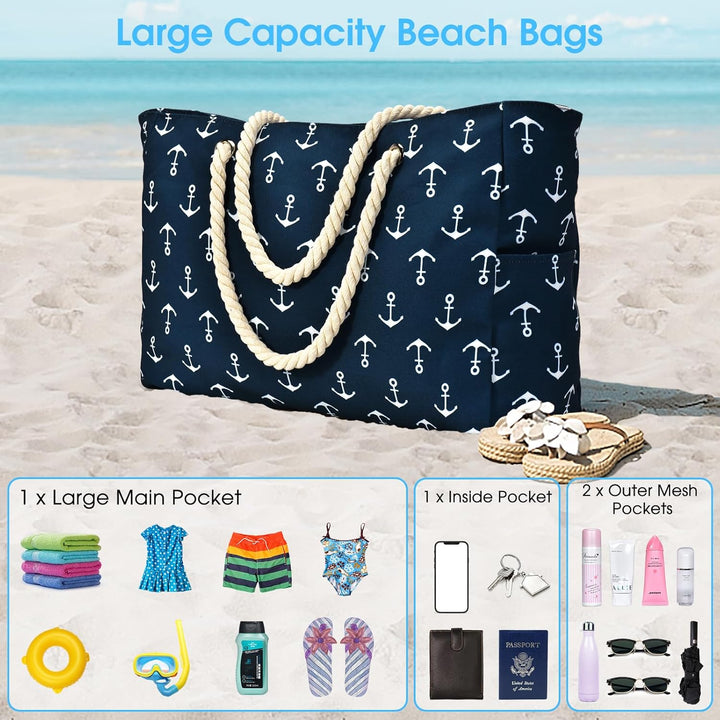 Waterproof tote bag with zipper closure, securing contents during travel.