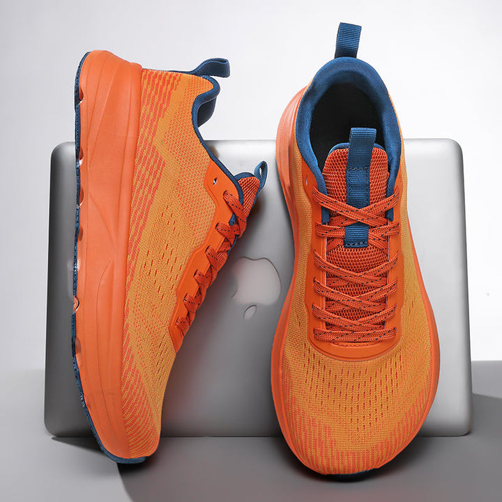 Close-up of the breathable mesh on unisex active training shoes, highlighting comfort and lightweight design