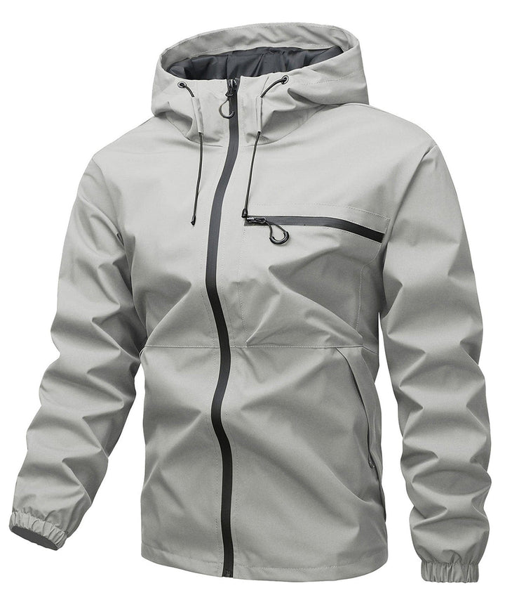 Unisex lightweight windbreaker jacket, breathable, utility pockets, perfect for travel, grey.