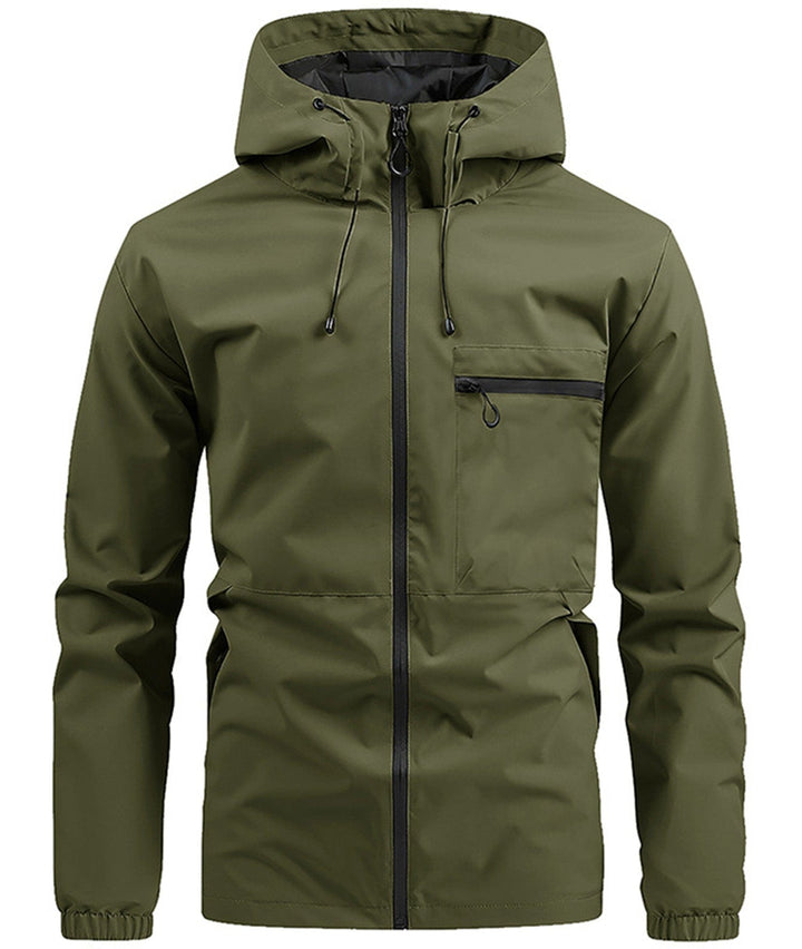 Unisex breathable outdoor jacket with zipper detail, windbreaker style, perfect for adventurous activities.