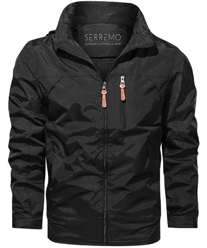 Unisex lightweight polyester windbreaker jacket in black, perfect for casual wear and travel