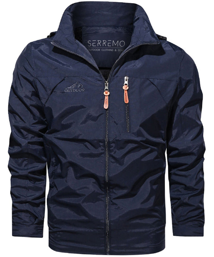 Lightweight, packable unisex windbreaker in an olive green color, suitable for travel and sudden rain
