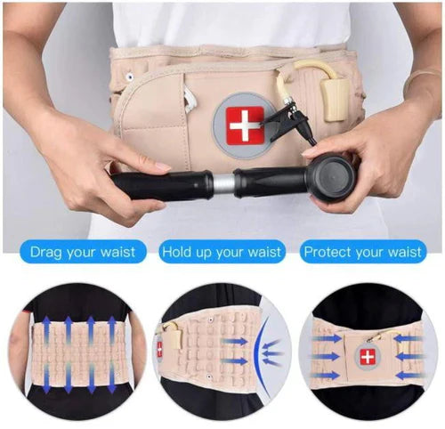 Unisex lumbar decompression belt for back pain relief, showing adjustable fit for comfort and support in a neutral color.