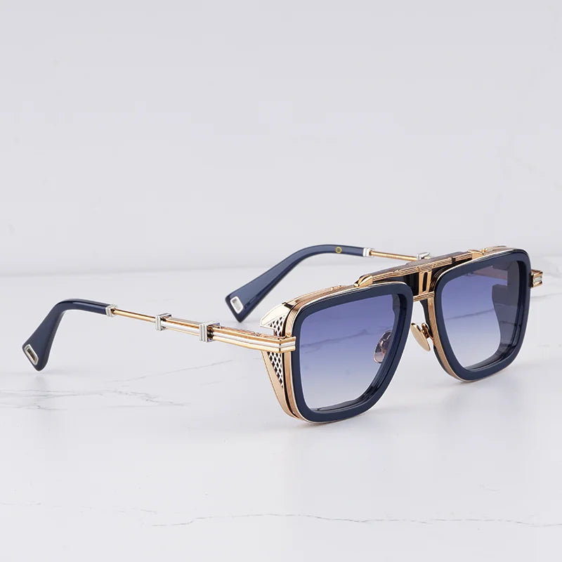 Unisex luxury architectural sunglasses with gradient lenses, offering UV400 protection and a modern design.