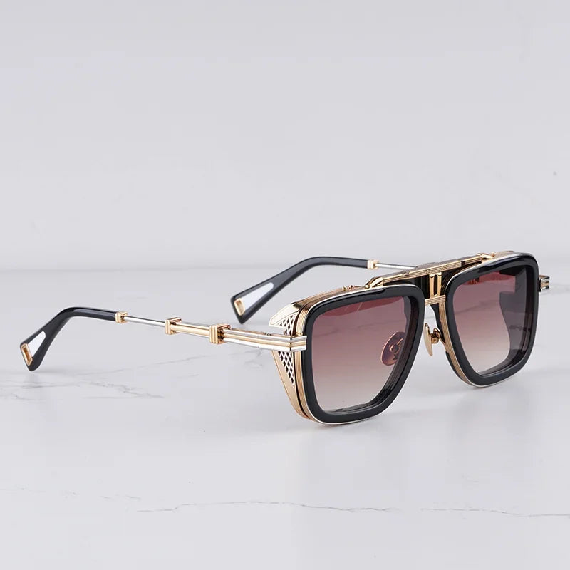 High-end unisex eyewear with a distinctive architectural silhouette and functional UV400 protection.