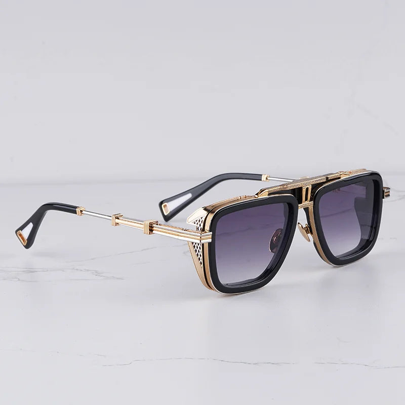 Unisex fashion accessory: architectural sunglasses with gradient lenses, perfect for a chic look.