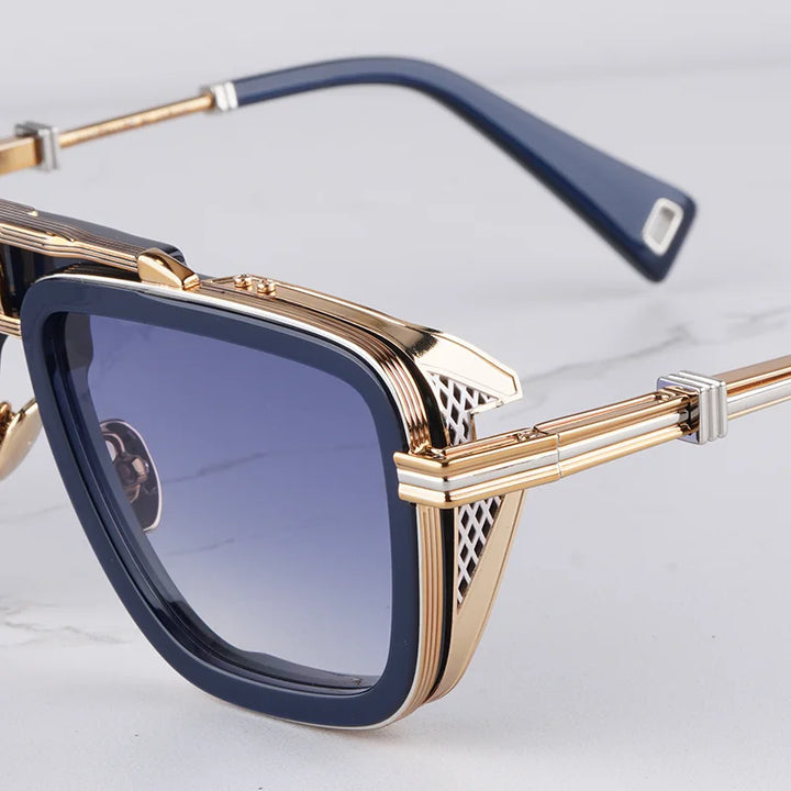 Modern unisex sunglasses with an architectural design, equipped with UV400 protective gradient lenses.