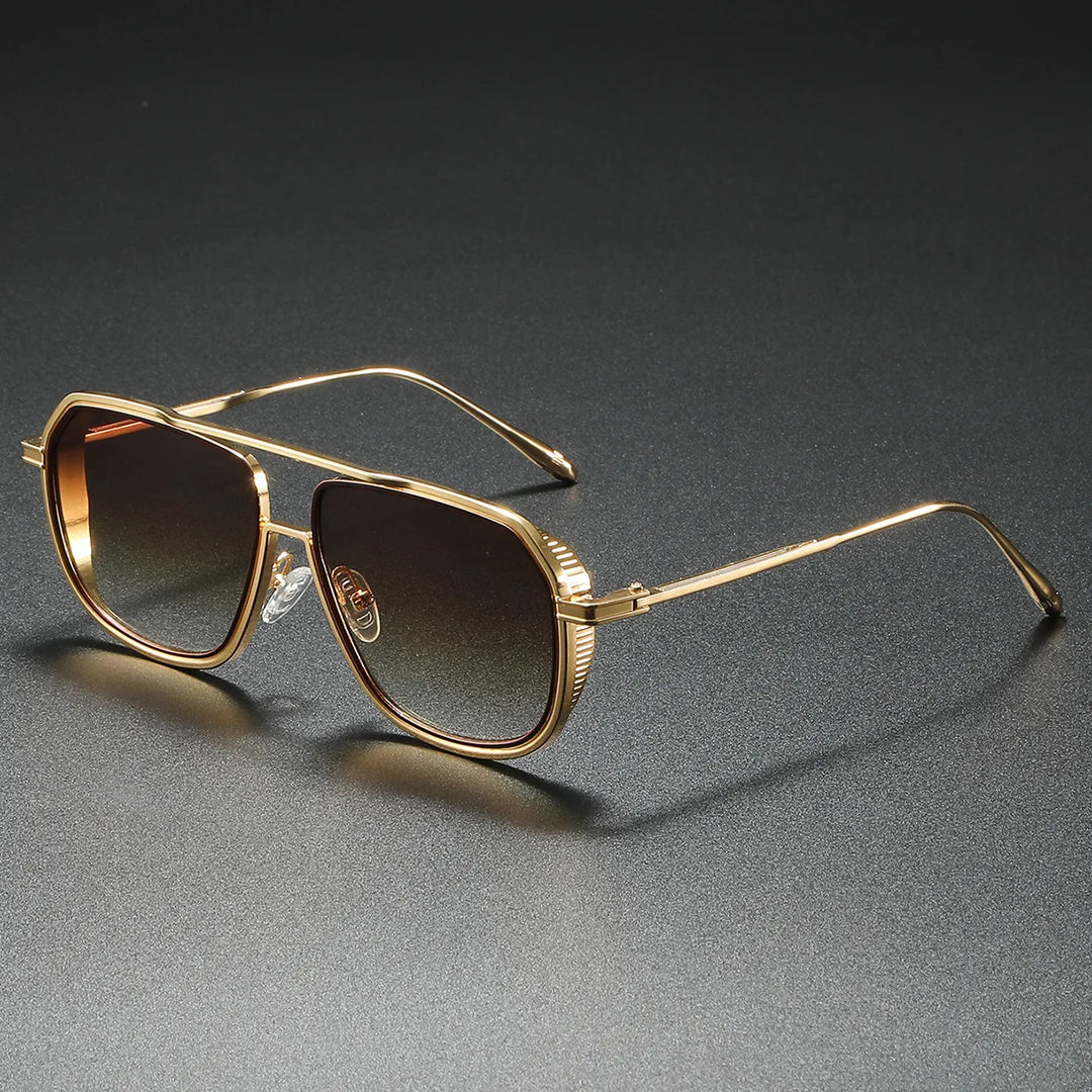 Gold metal frame aviator sunglasses for men & women. Stylish luxury eyewear with UV400 protection.