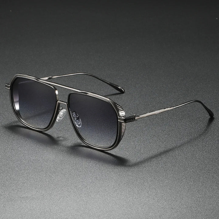 Side view of luxury aviator sunglasses with sleek metal frame. Unisex fashion eyewear with UV400.