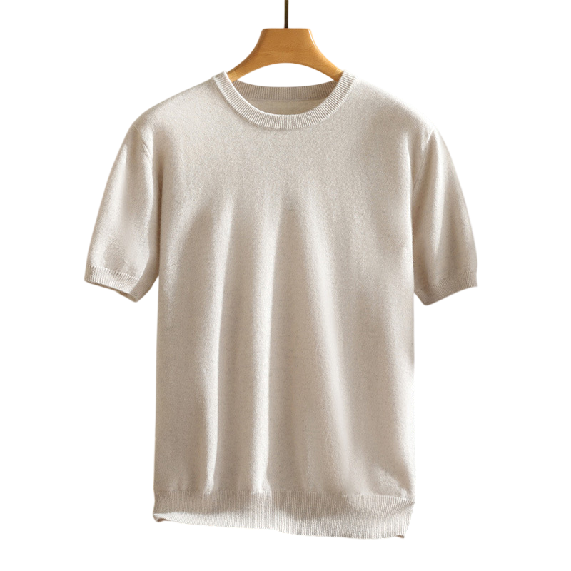 Essential unisex cashmere crewneck tee, offering luxurious softness and a versatile, breathable design for any wardrobe.