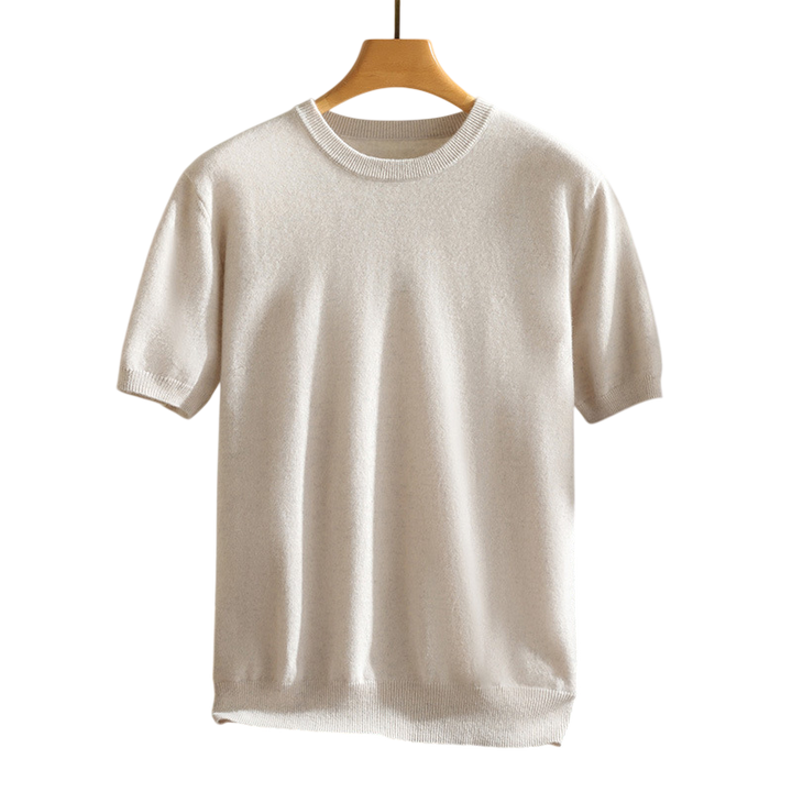 Essential unisex cashmere crewneck tee, offering luxurious softness and a versatile, breathable design for any wardrobe.