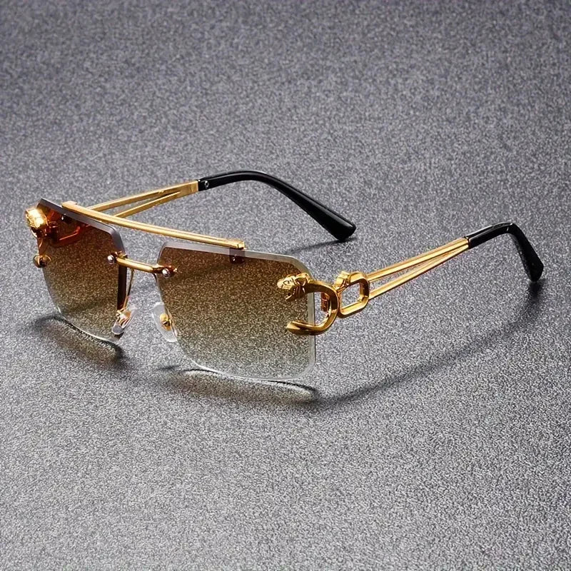 Front view of unisex designer sunglasses, showcasing a modern, bold frame. An ideal luxury eyewear accessory.