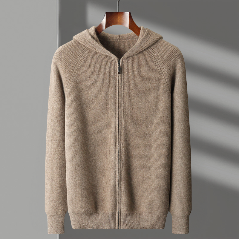 Unisex Merino Wool Full-Zip Hoodie in a classic grey color, ideal for casual wear and layering.