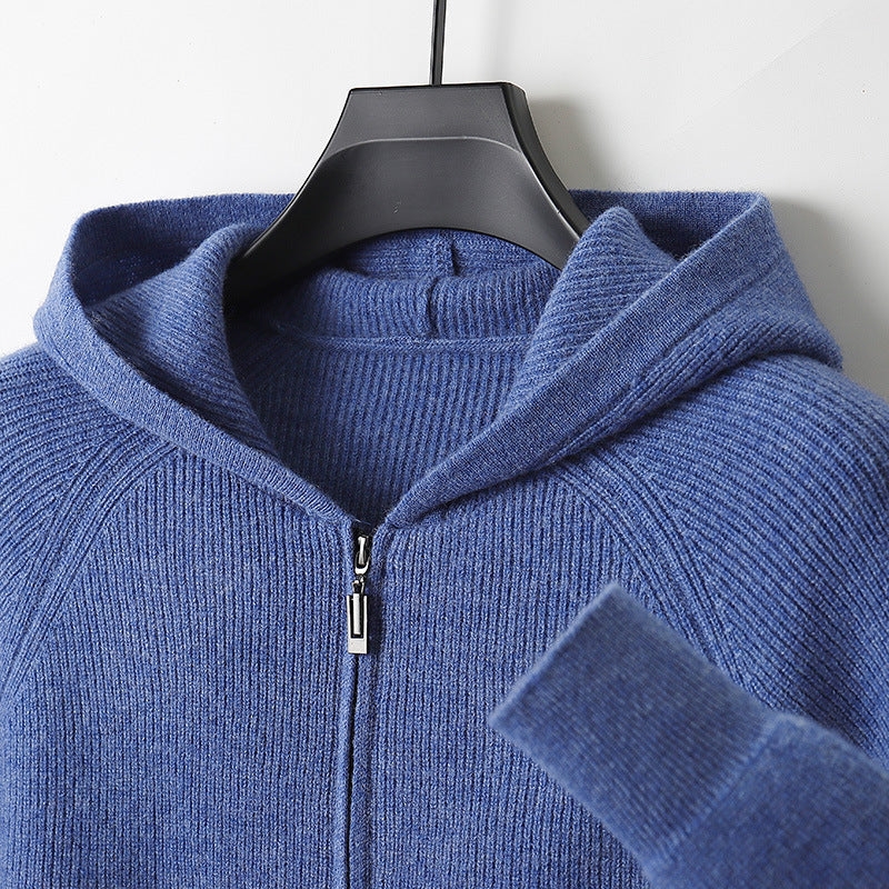 Unisex Merino Wool Full-Zip Hoodie in a vibrant blue, a stylish option for casual wear comfort.