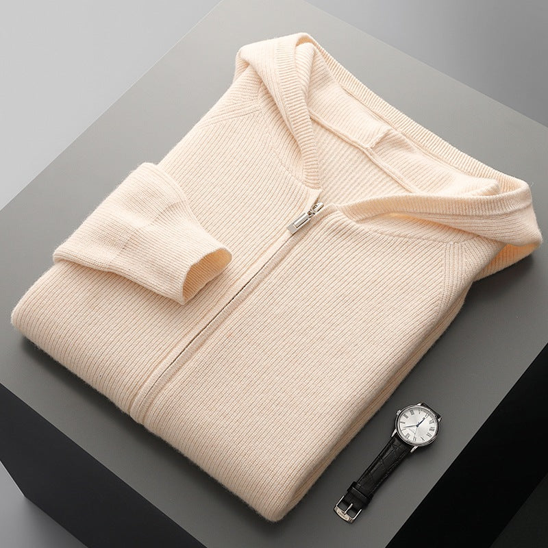 Detail of the kangaroo pockets on a Unisex Merino Wool Full-Zip Hoodie, practical design.