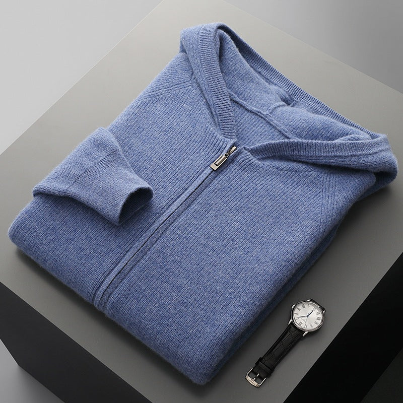 Unisex Merino Wool Full-Zip Hoodie in an outdoor setting, ideal for layering and casual comfort.