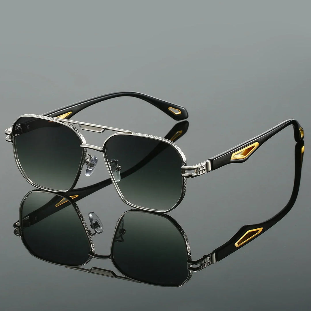 Silver metal frame unisex sunglasses with dark lenses, providing anti-glare and UV400 protection