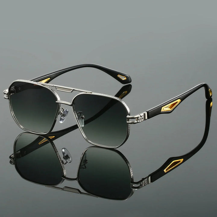 Silver metal frame unisex sunglasses with dark lenses, providing anti-glare and UV400 protection