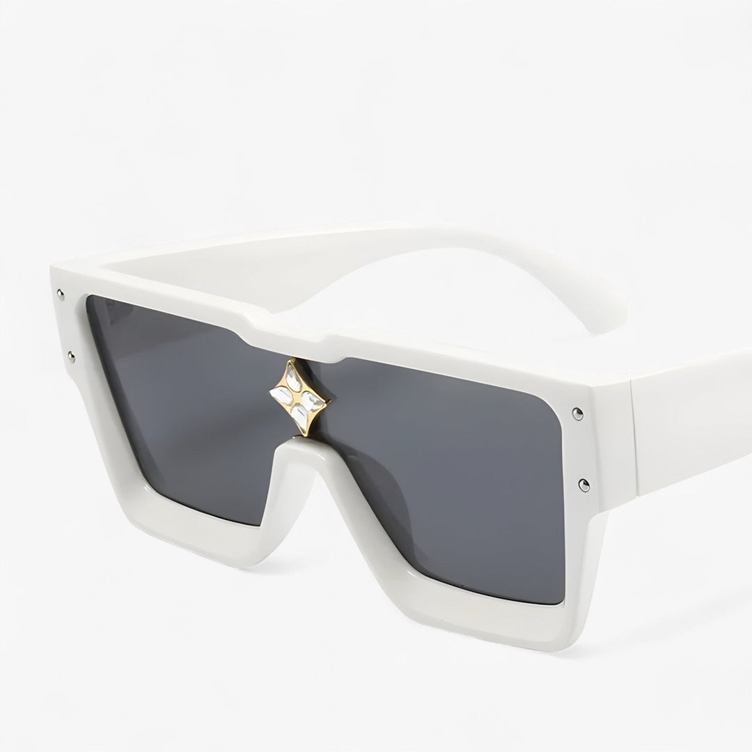 Mirrored punk sunglasses, unisex angular design. UV400 eyewear for a bold fashion statement and eye protection.