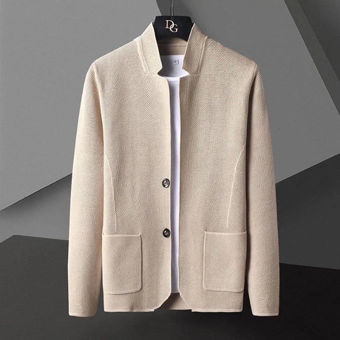Gray minimalist unisex wool cardigan, soft knit, perfect for transitional casual outfits.
