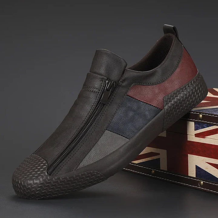Stylish Unisex Zip-Up Casual Sneakers in black, perfect for urban wear and modern streetwear fashion.