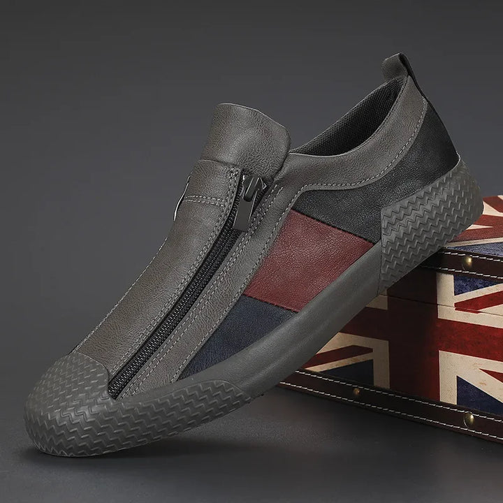 Side view of a Unisex Modern Zip-Up Sneaker, showcasing ergonomic design and durable sole for comfort.