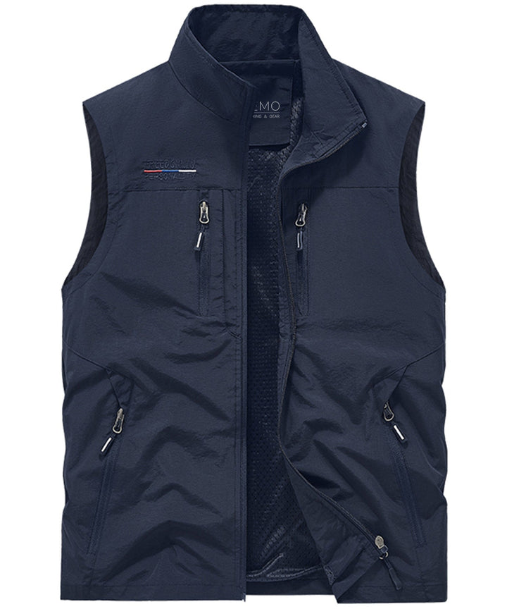 Unisex multi-pocket outdoor vest, perfect for travel & hiking, made from lightweight nylon/polyester.