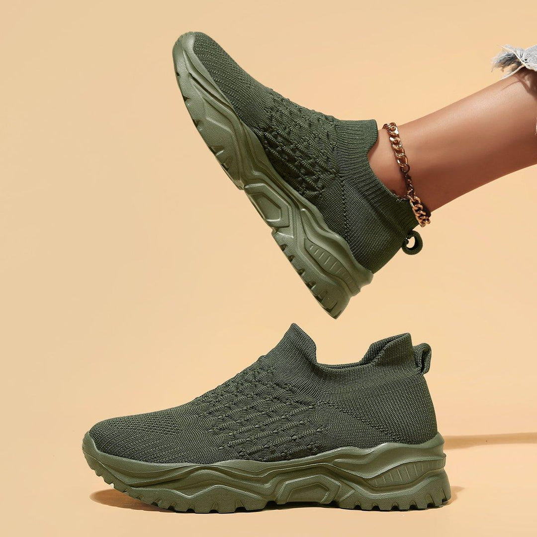 Front view of an olive green Ortho Cloud Slip-On Shoe, showcasing slip-on design