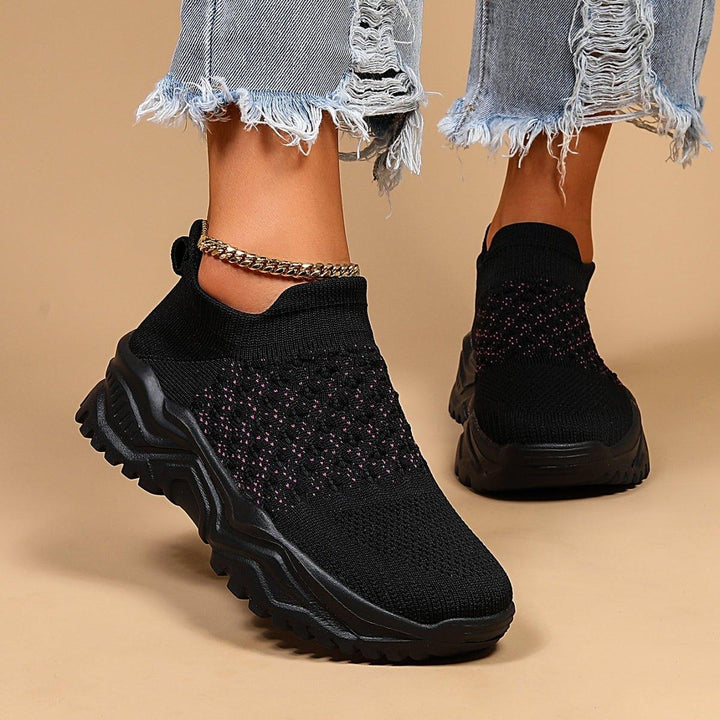 Stylish black and pink polka dot Ortho Cloud Slip-Ons, convenient unisex casual footwear