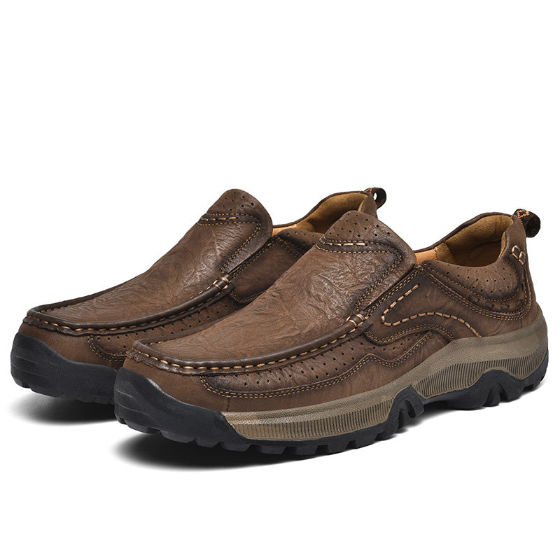 Close-up of the slip-resistant sole on black unisex comfort shoes for safety
