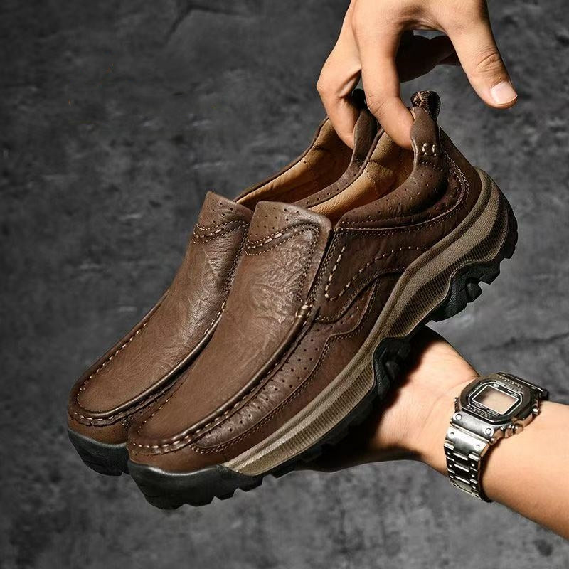 Black leather comfort shoes, unisex design, perfect for daily wear and foot pain relief