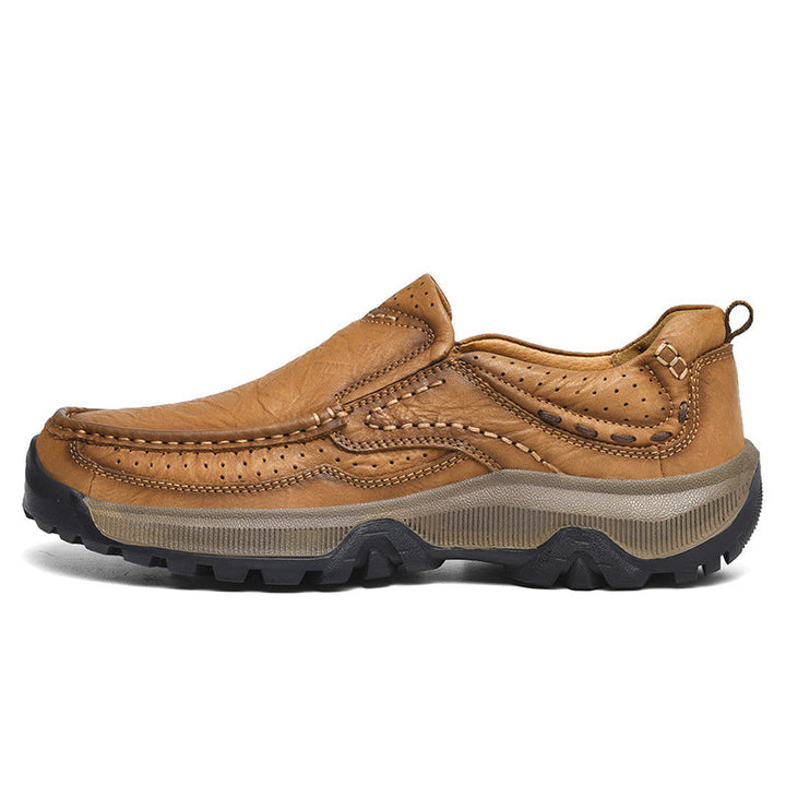 Side view of unisex black comfort shoe, showing ergonomic design for foot pain relief