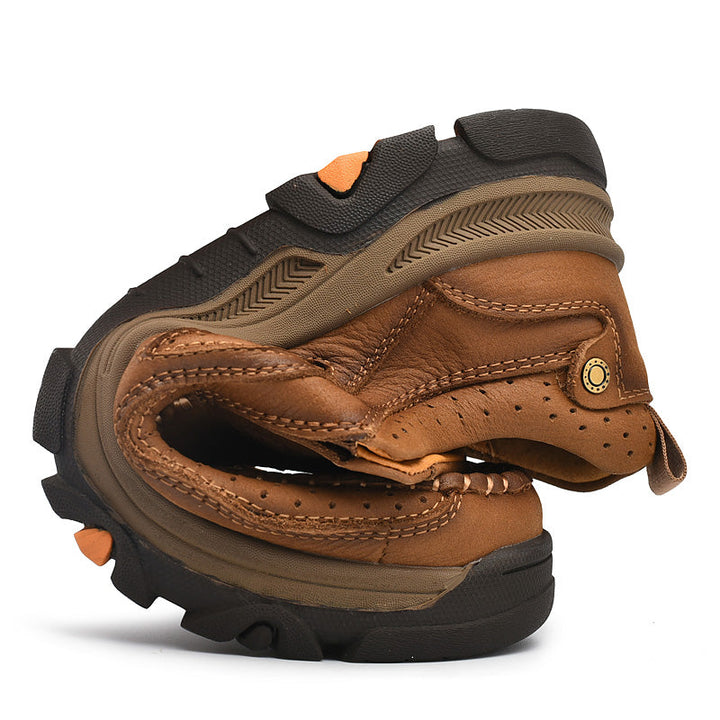 Orthopedic leather boots for men and women, dark brown, designed for supportive all-day wear.