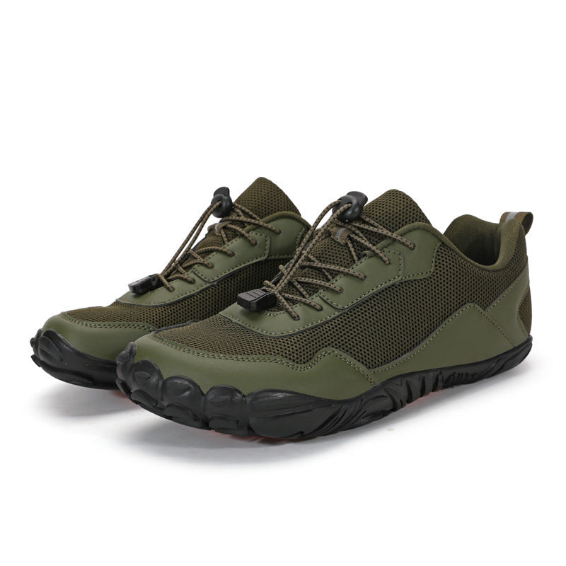 Unisex orthopedic hiking trainers, wide toe box, non-slip, breathable for active outdoor use.