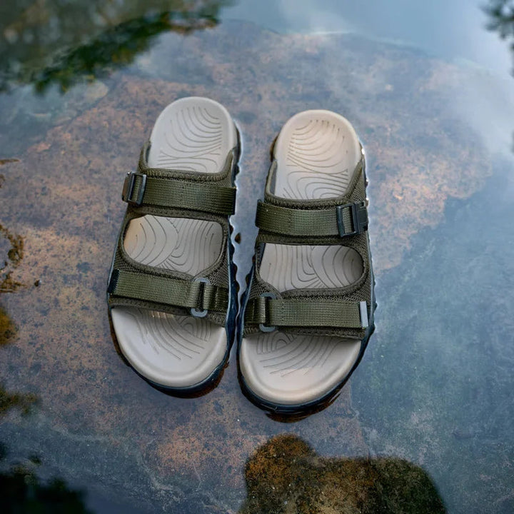 Unisex Outdoor Adventure Sandals in an open box, ready for unboxing and use