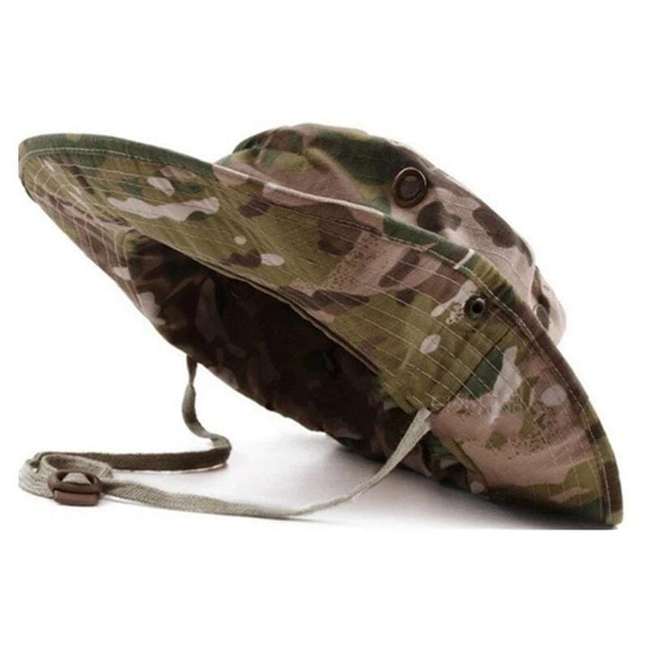 Packable wide brim sniper hat for outdoor adventures, easily folds for convenience during travel.