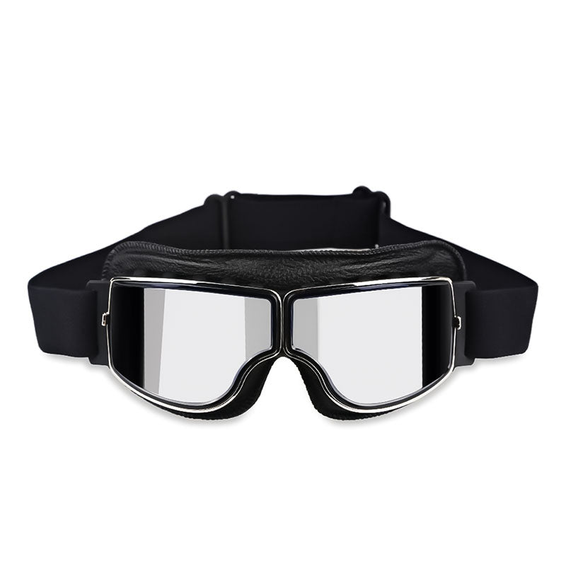 Black over-glasses riding goggles, anti-fog, UV protection, perfect for motorcycles.