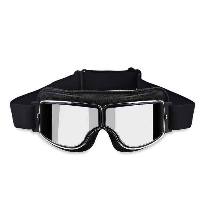 Black over-glasses riding goggles, anti-fog, UV protection, perfect for motorcycles.
