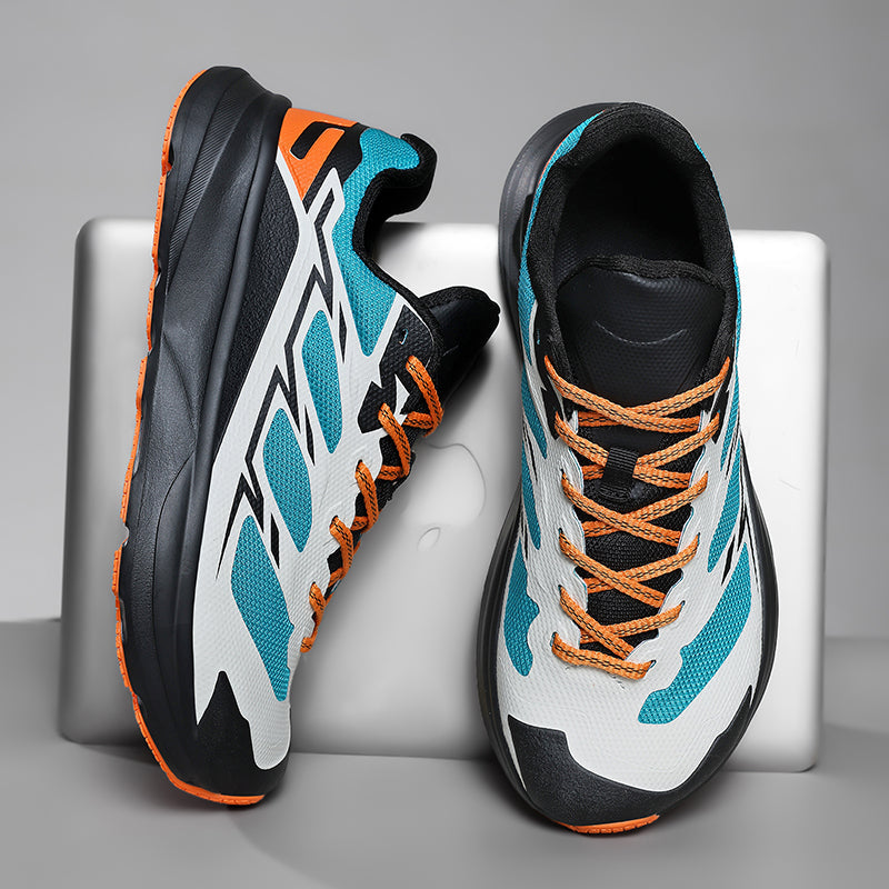Detail of the rubber sole on Unisex Performance Trail Running Sneakers, deep lugs for traction