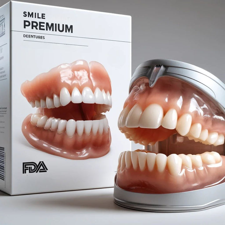 Unisex personalized full dentures, natural look ivory & white teeth for a confident smile.