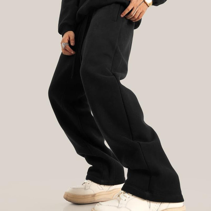 Close-up of the fleece texture on relaxed fit unisex sweatpants, highlighting the premium cotton material
