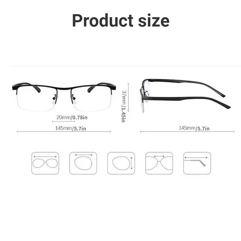 Photochromic progressive reading glasses, unisex, offering automatic tint for sun protection & clear vision.