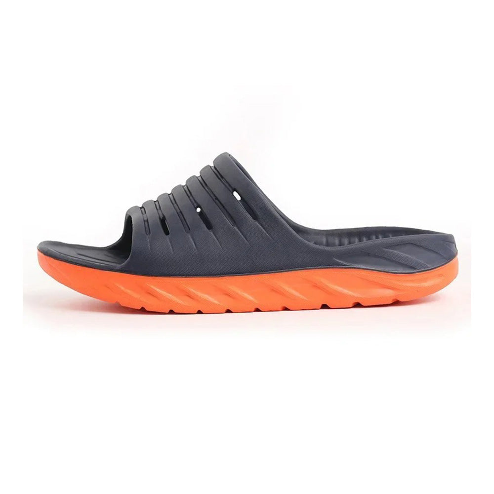 Ergonomic unisex recovery slides with arch support, providing therapeutic relief for plantar fasciitis & heel spurs.