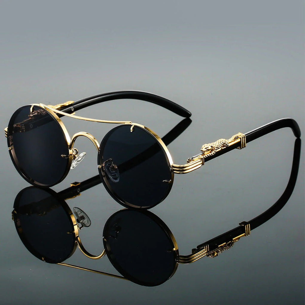Outdoor accessory: Unisex double bridge sunglasses. Vintage style round frame with gradient anti-reflective UV lenses.